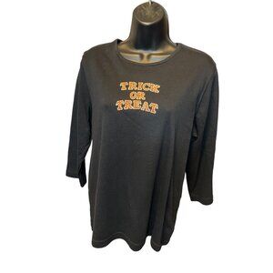 Designers Studio NWT Black Trick or Treat 3/4 Sleeve T Shirt Sz M